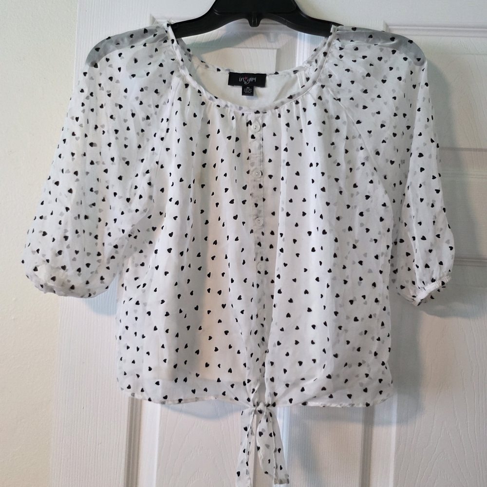 Elegant White Blouse with Black Heart Design